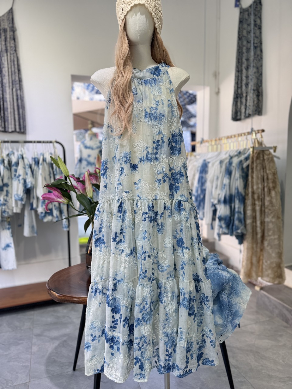 Handmade tie-dyed long dress