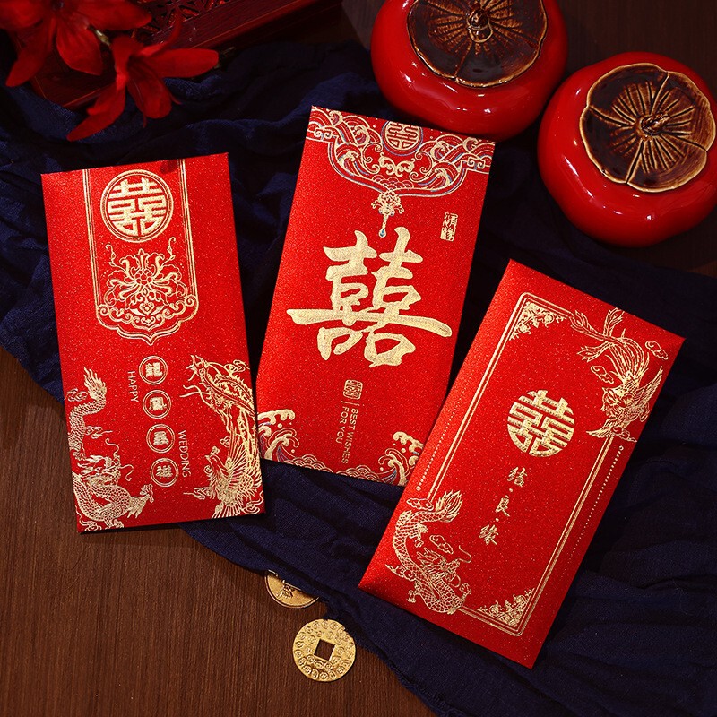 Wholesale Wedding Red Envelopes 2026 New Model Gold-Stamped Wedding Celebration Thousand-Yuan Thick Cardboard Double Happiness Character Red Packets Factory Direct Sale