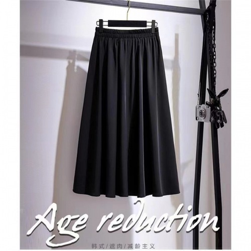 Large black spring and autumn high-waisted A-line semi-slip dress for women, medium-length pleated base dress, fairy dress for large size women, wholesale