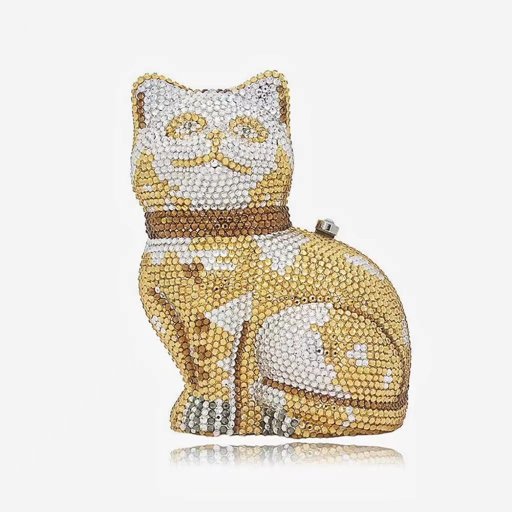 Gato con diamantes bolsas de cena, animales de banquete europeos y estadounidenses, bolsas de mano de diamantes, vestidos transfronterizos, bolsas de mujer, caja dura, embrague gato