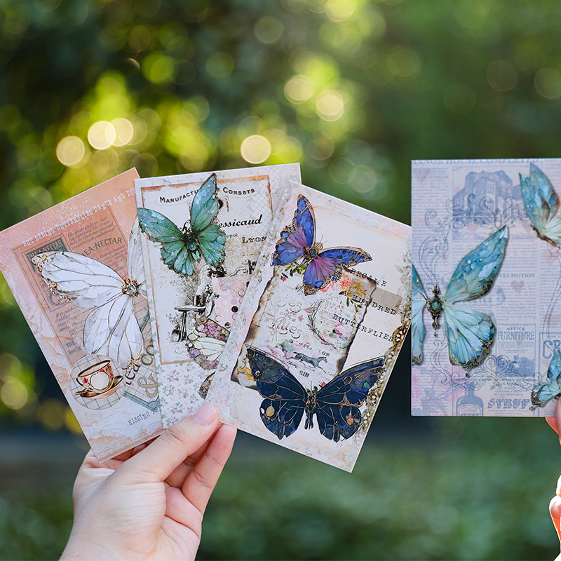 Tarjetas postales brillantes de la noche de Mu teñido, metaforas de mil mariposas, tarjetas postales conmemorativas de mariposas estampadas de oro.