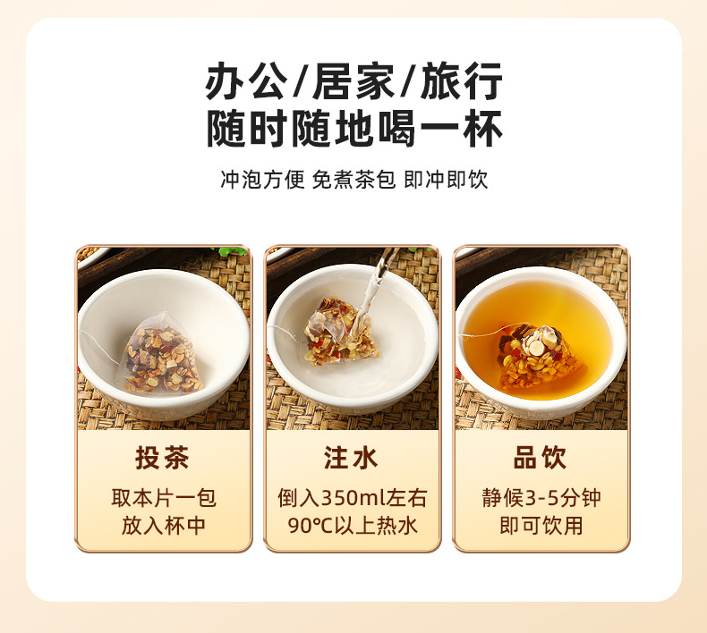 Astragalus Reishi Licorice Wheat Herbal Tea Huang Qi Ling Zhi Gan Mai Yin 6g x 15 Bags Sugar Free Wellness Drink details