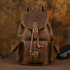 本革男性リュックサック狂馬皮リュックサック男性パソコンバッグ多ポケット大容量欧米レトロ外国貿易クロスボーダー