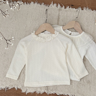 INS Autumn and Winter Baby Zou Zou Lace Collar Long Sleeve Top Baby Girl Princess Inner Twist Base Shirt