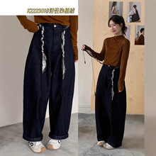 简梦活性染植绒牛仔裤 2025冬季新款 复古高腰休闲加绒裤子女2301