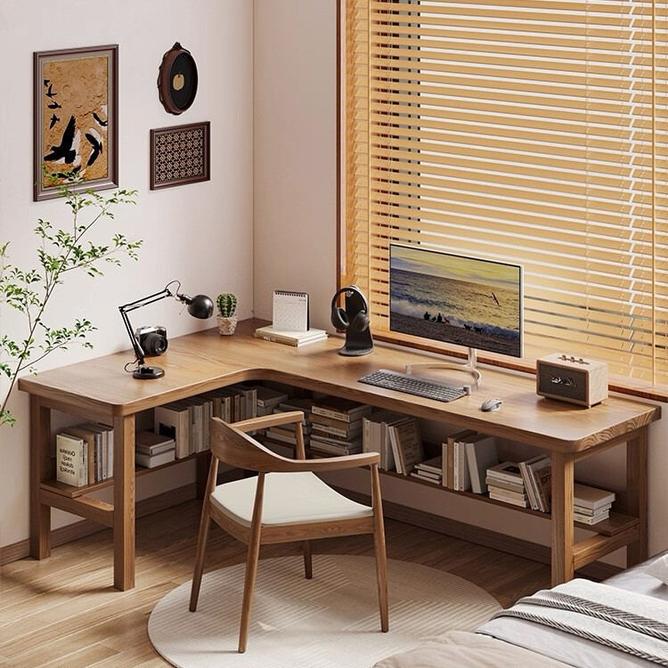 【Wooden Cow Factory】Solid Wood Corner Desk with Storage Shelves, Writing Desk, Study Table, Creative Design for Living Room Home Use 【Wooden Cow Factory】Solid Wood Corner Desk with Storage Shelves, Writing Desk, Study Table, Creative Design for Living Room Home Use
