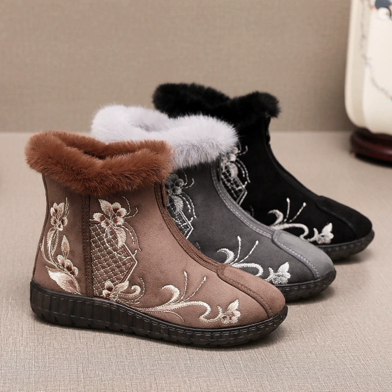 Тканевая обувь Old Beijing, хлопчатобумажная обувь, женская зимняя новая обувь для мам, Толстая теплая Нескользящая хлопковая обувь с мягкой подошвой на флисовой подкладке, для среднего и пожилого возраста