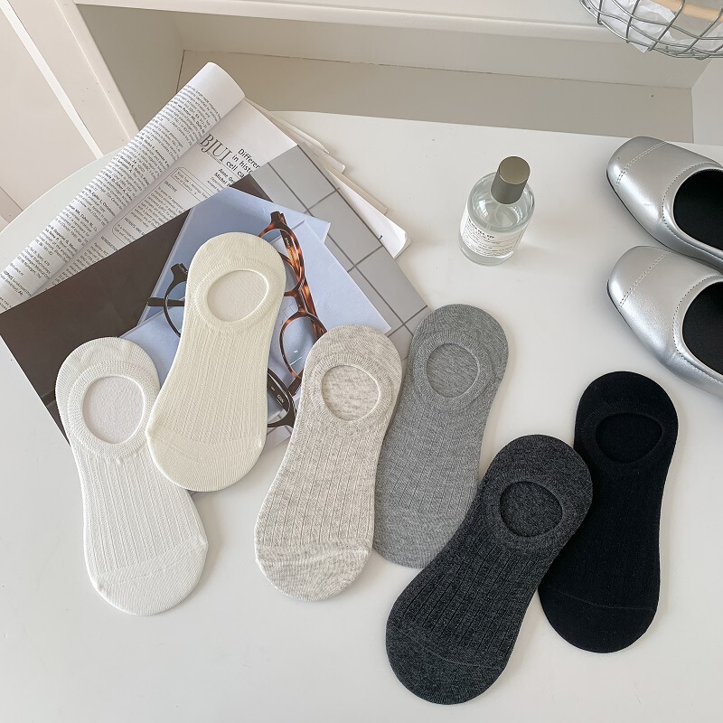White socks women's summer thin short socks women's non-slip silicone heel-proof mesh breathable invisible boat socks
