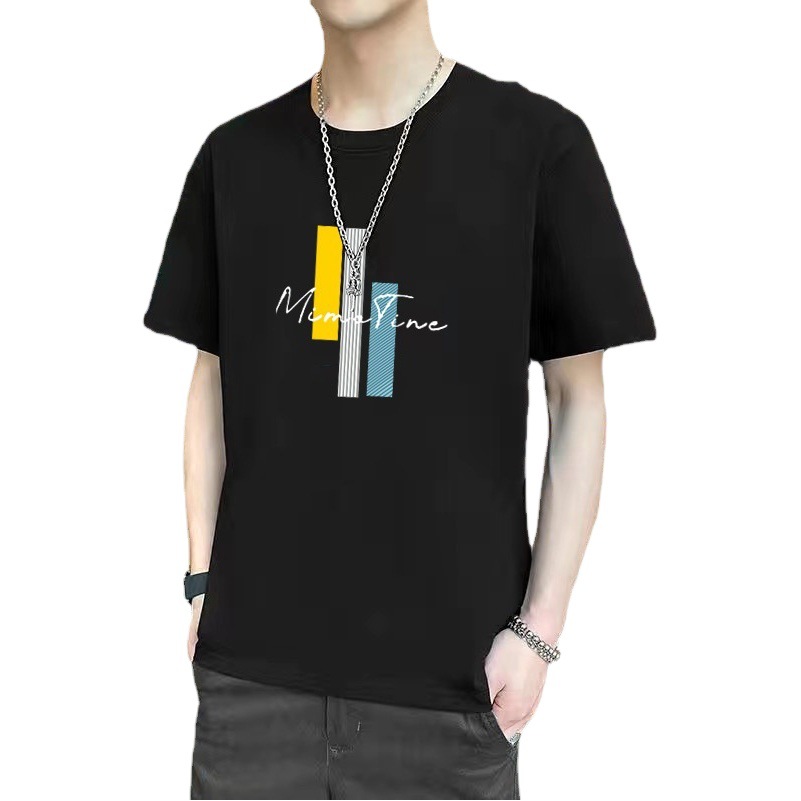 Camiseta ajustada de estilo coreano, elegante camiseta de manga corta con cuello redondo de estilo japonés para hombre, top versátil y moderno, marca de moda casual.