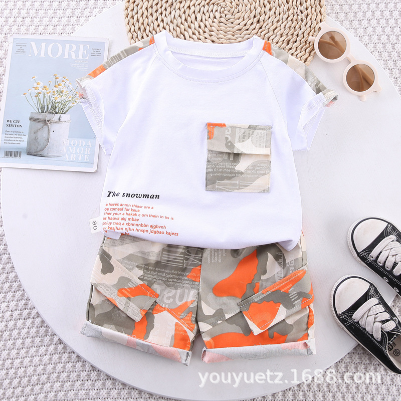 Foreign Trade Boys Summer Suit Kidsren's Camouflage T-Shirt Short-Sleeved Handsome Baby Summer Clothing Kidsren's Clothing Fashion Clothes 2-Piece Set Foreign Trade Boys Summer Suit Kidsren's Camouflage T-Shirt Short-Sleeved Handsome Baby Summer Clothing Kidsren's Clothing Fashion Clothes 2-Piece Set