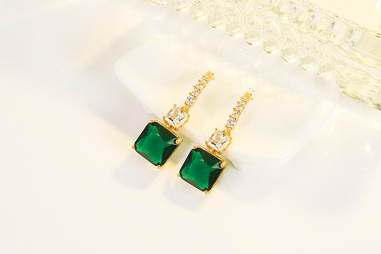Fashion Square Copper Drop Earrings Plating Zircon Copper Earrings 1 Pair