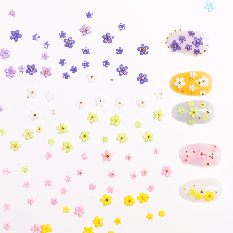 Nueva celebridad de Internet de resina de cinco pétalos de flores de uñas accesorios Estilo japonés mezclado elegante 3D tridimensional flor pequeña joyería de uñas