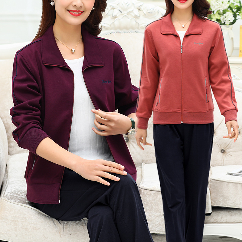 Fashion new sportswear suit female middle-aged and elderly mother casual Spring and Autumn Sweater suit factory direct multicolor