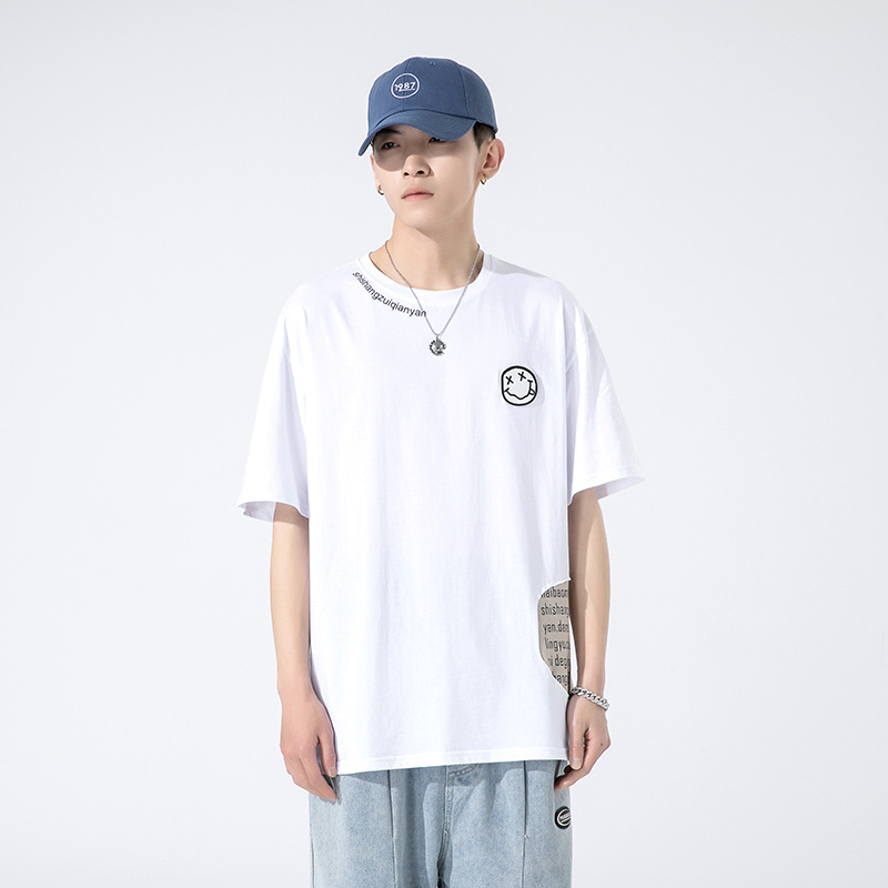 Men's summer new men's short Korean version trendy brand smiling face pure cotton half sleeved T-shirt versatile student_voghion.com