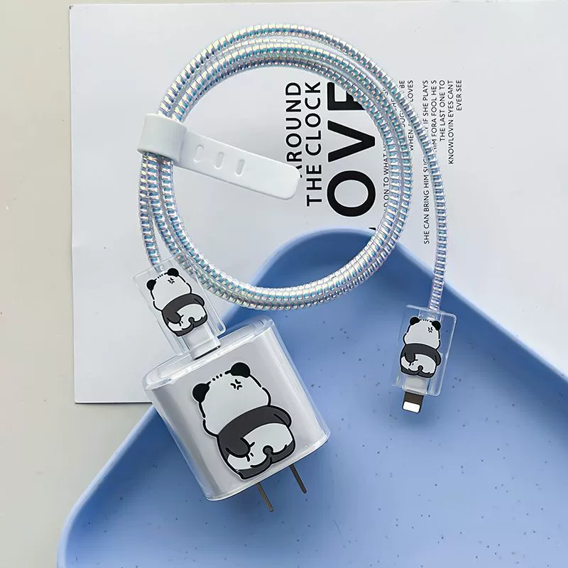 Защитный чехол для зарядного устройства Apple 20 Вт, кабель для передачи данных iPhone 16, устойчивый к повреждениям, с дизайном панды.