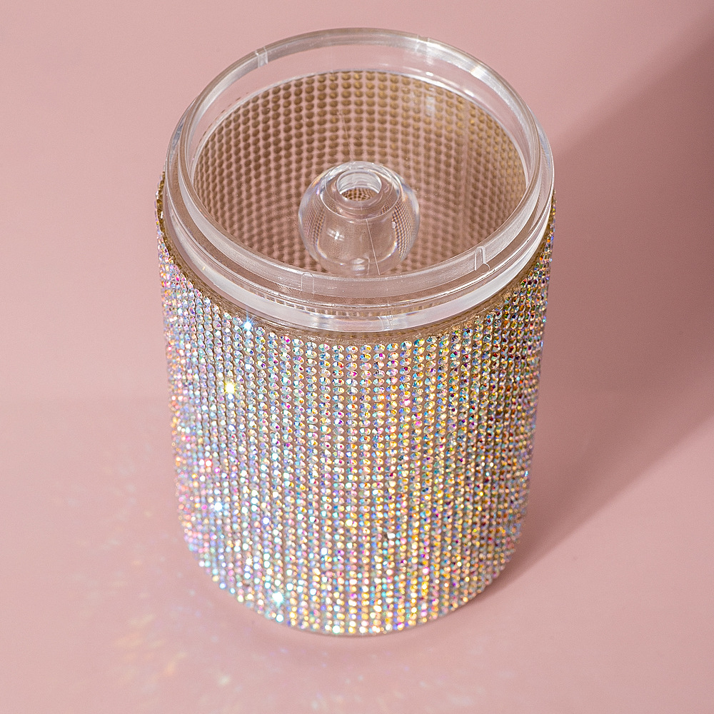 High-Looking New Diamond-Encrusted Cotton Swab Jar Storage Box Home Creative Kitchen Refrigerator with Lid and Diamond Storage Box