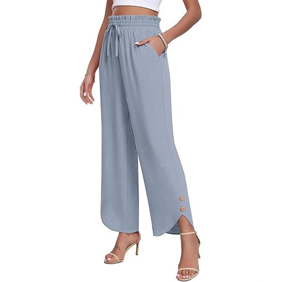Women's High-Waisted Wide Leg Trousers Casual Drawstring Loose Business Style Adjustable Fit Bottoms_ecoleips.com
