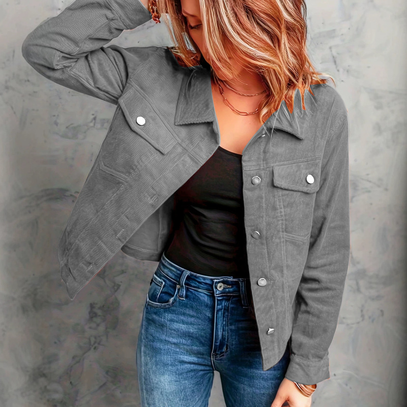 2026 Amazon Women's Jacket Cross-Border Casual Jacket European and American Style Fashion Solid Color Slim Fit Lapel Short Warm Jacket