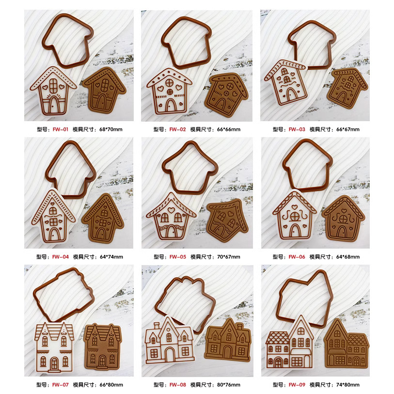 Casa Navidad casa molde de galletas hornear fiesta molde de fondant de bricolaje prensa tridimensional 3D molde de corte de galletas de glaseado