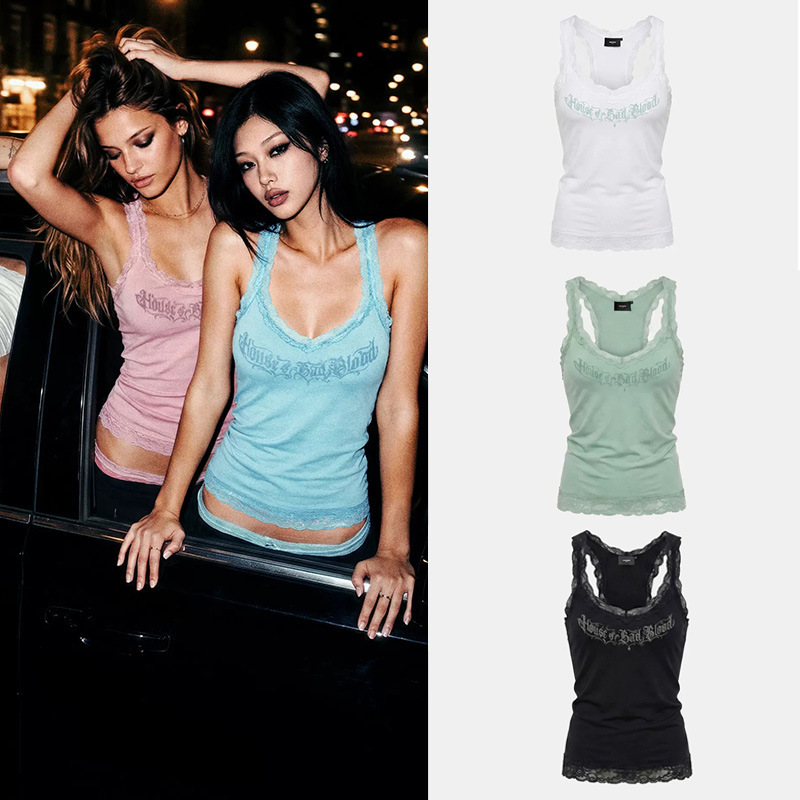 badblood American-style printed lace camisole top, sexy and slim-fitting, versatile outerwear and base layer tank top badblood American-style printed lace camisole top, sexy and slim-fitting, versatile outerwear and base layer tank top
