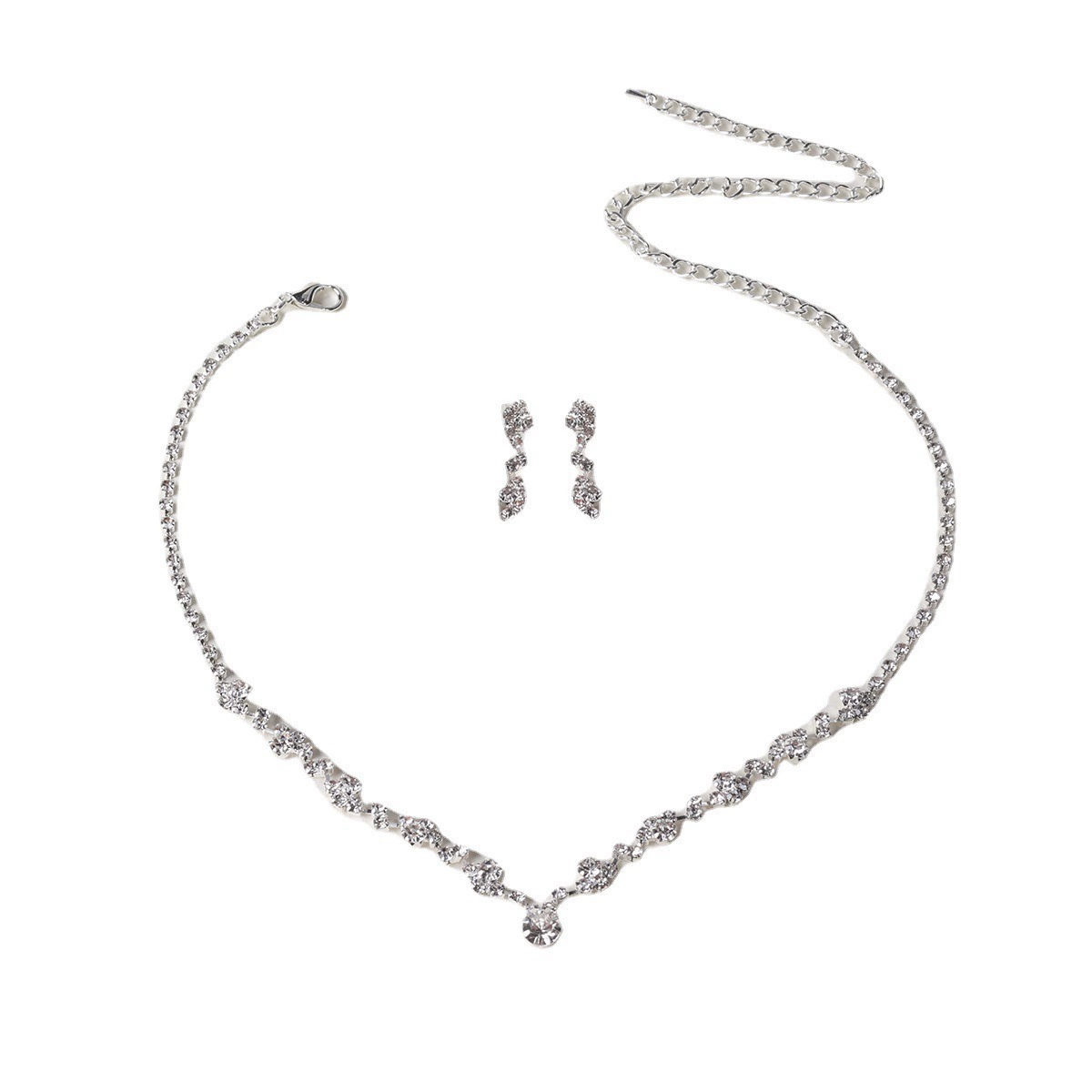Earrings, necklace, fashionable set, accessory for bride, chain, simple and elegant design, high-quality style, wholesale
