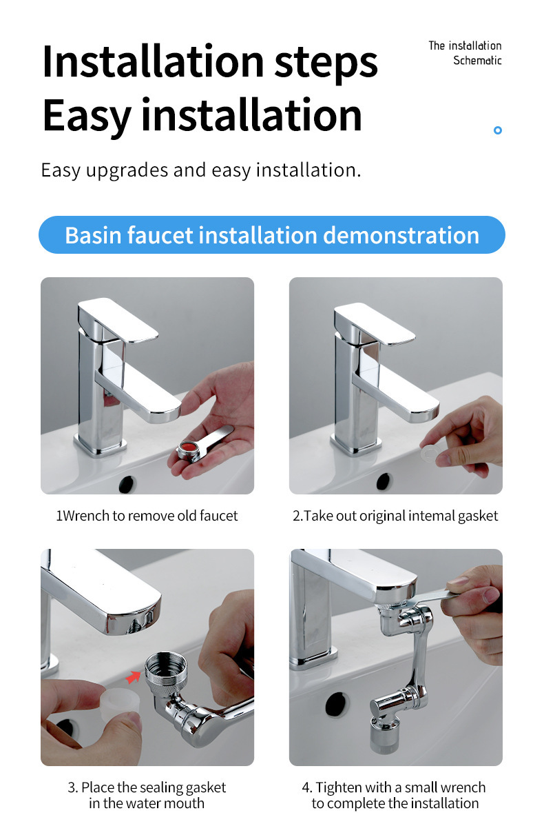 Household multi-functional universal rotating faucet, anti-base water wonder, washbasin mechanical arm, universal faucet extension device undefined