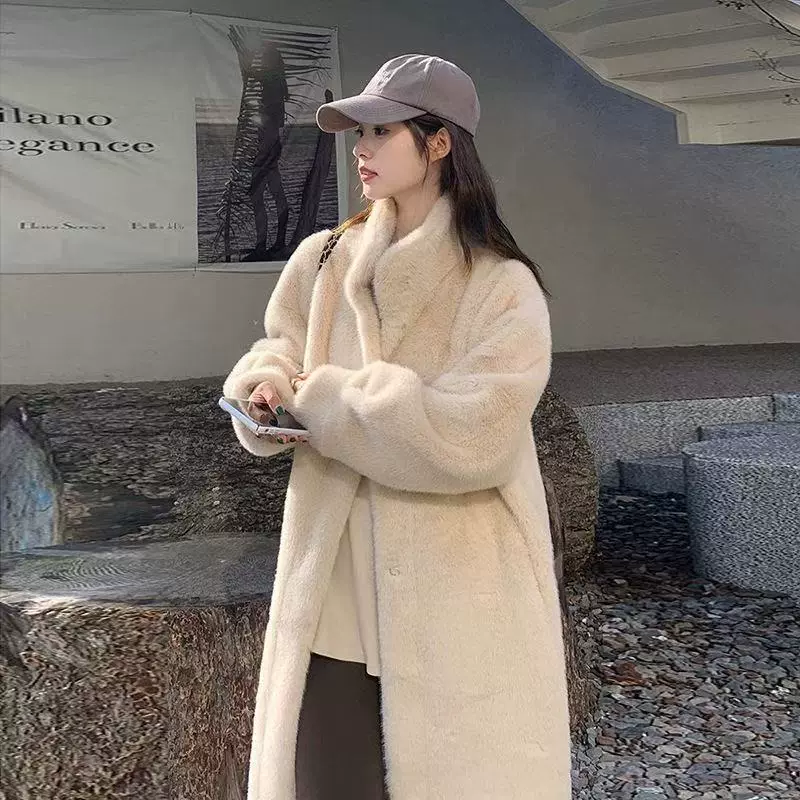 厂家批发2025冬季新款毛绒外套女加长款加厚环保皮水貂绒大衣女装