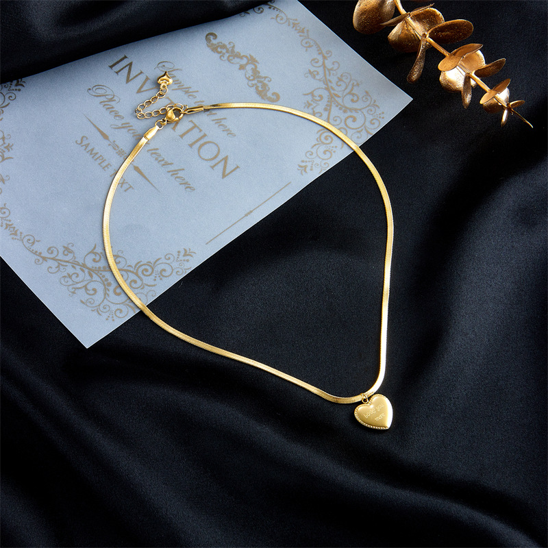 fashion simple letter  heart-shaped pendnat titanium steel necklace