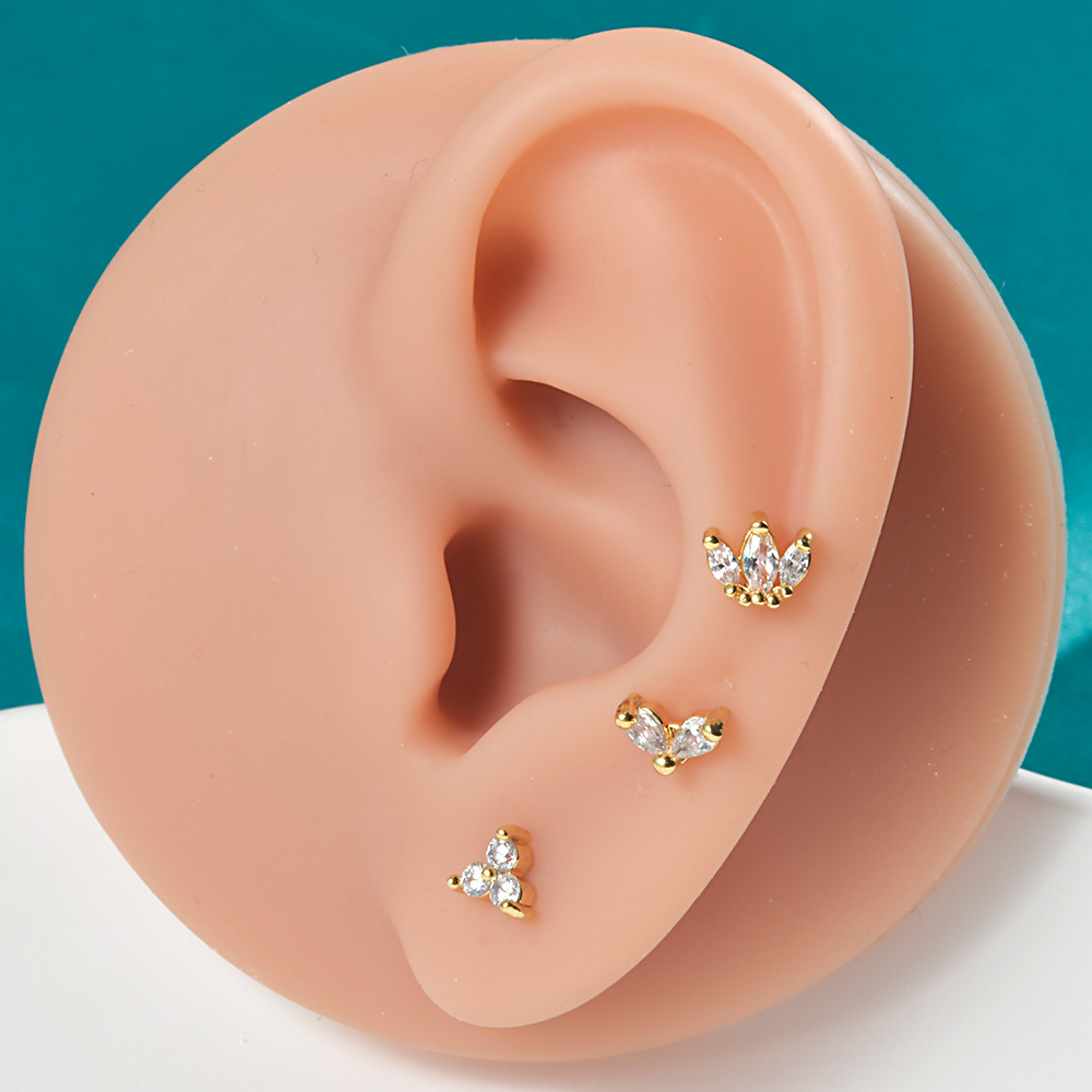 Nouveauté Forme De Cœur Acier Inoxydable Placage Incruster Zircon Goujon De Lèvre Boucles D'oreilles display picture 4