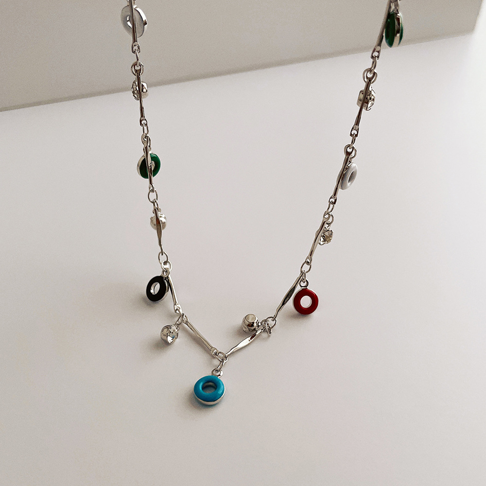 1 Piece Fashion Donuts Metal Enamel Inlay Rhinestones Womenu0027S Necklace