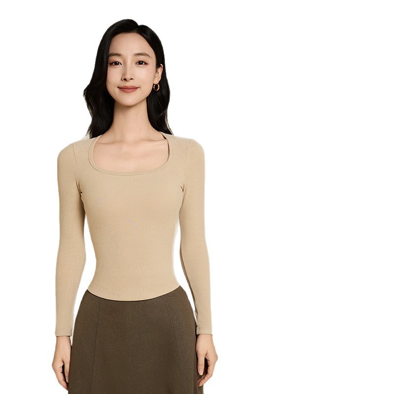 【带胸垫】德绒保暖长袖辣妹上衣女一体内搭可外穿自发热打底衫|undefined