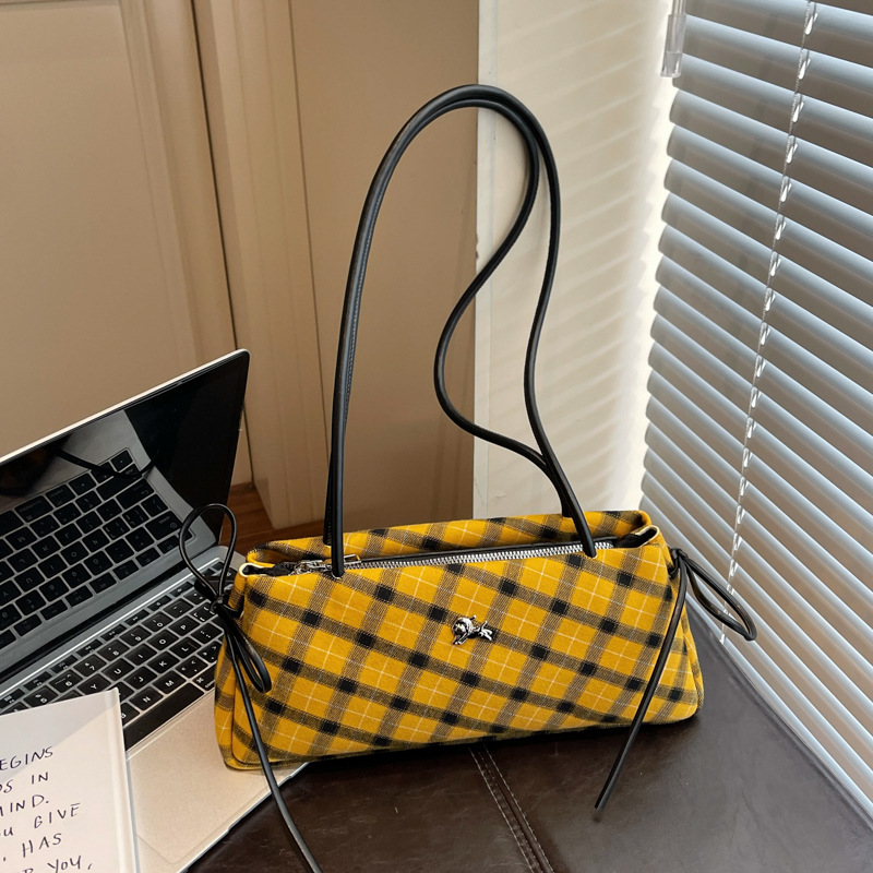 Niche Plaid Women's Shoulder Underarm Bag 2026 New Arrival Handheld Mini Tote Bag Commuter Baguette Fabric Bag - Thumbnail 7