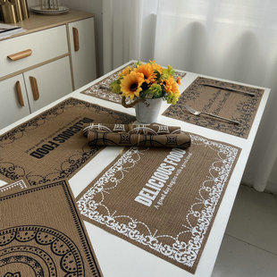 Teslin Silk Screen Placemat ins Style Retro Western Placemat Wedding Decorative Placemat Imitation Jute Square Insulation Mat