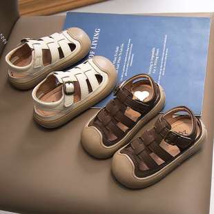 Boys' Leather Sandals Closed-Toe Sports Style 2025 Summer New Children's Shoes Girls' Shoes Hollow Baby Closed-Toe Toddler Shoes