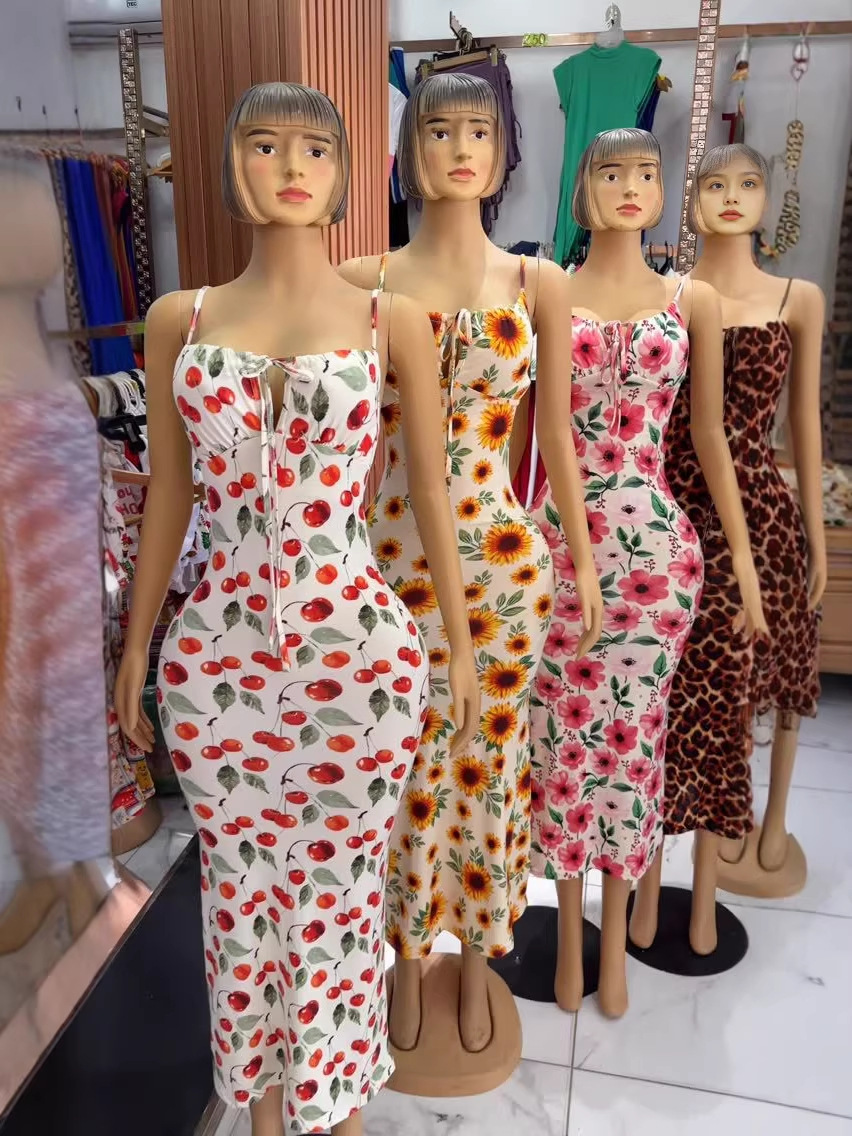 Vestido Largo de Color Sólido para Mujer en Algodón y Seda de Hielo con Cuello en V para Viaje