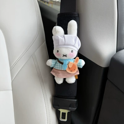 Seat belt shoulder pad and Breathable, Anti-Strangle Protection for Long-Distance - plush-shoulder-pads-black-blue-chef-miffy-rabbit