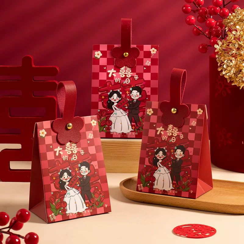 Gift box linen bag set, premium wedding candy boxes, multiple designs, sizes small–medium–big