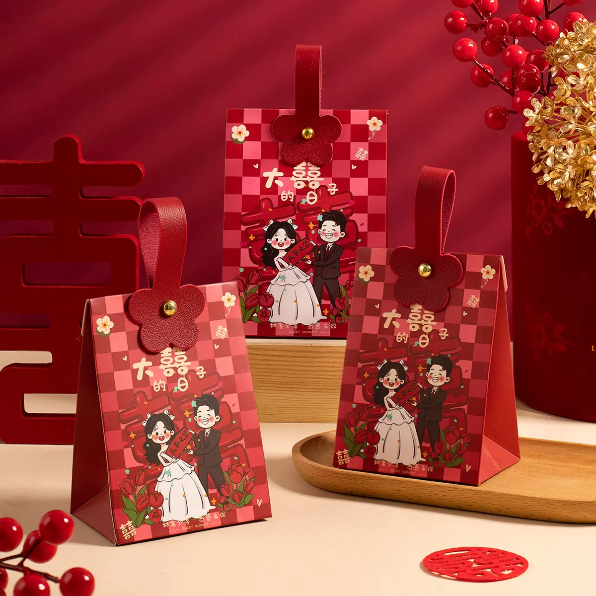 手提糖盒喜糖空盒结婚用品手提喜糖盒子卡通婚礼礼盒糖果盒子批发