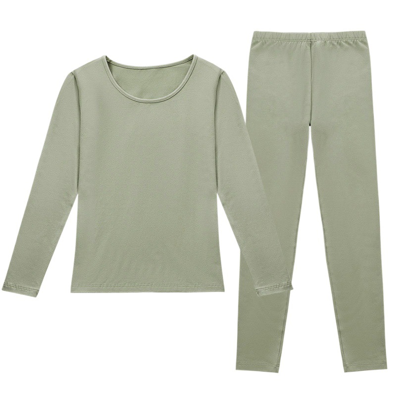 Ropa de otoño pantalones largos traje de mujer de algodón puro que basa la ropa interior forrada de lana de algodón grueso cuello redondo cepillado ropa interior térmica Otoño e Invierno de las mujeres