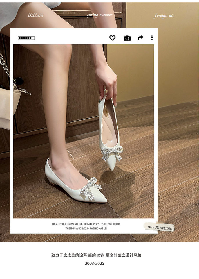Giày cao gót nữ mũi nhọn gót xuồng đính đá nơ, đế độn cao bên trong 3 cm — Màu mơ, Màu trắng be, Màu đen chi tiết 3