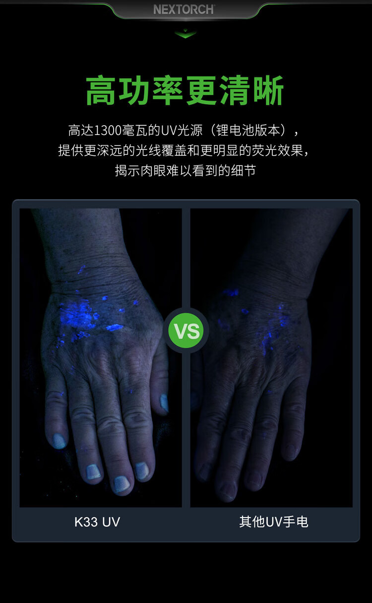 Nalid k33 UV Wood's lamp cat moss detection 365 UV flashlight mini jewelry identification