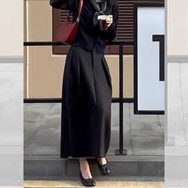 黑色西装花苞裙女秋冬新款高腰显瘦遮肉气质百搭开叉休闲半身裙子