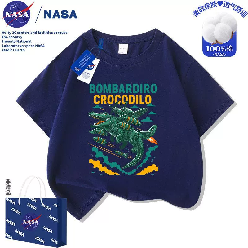 Детская футболка NASA "Классика гор и морей" крокодил, бомбер, короткий рукав, хлопок, абстрактный принт