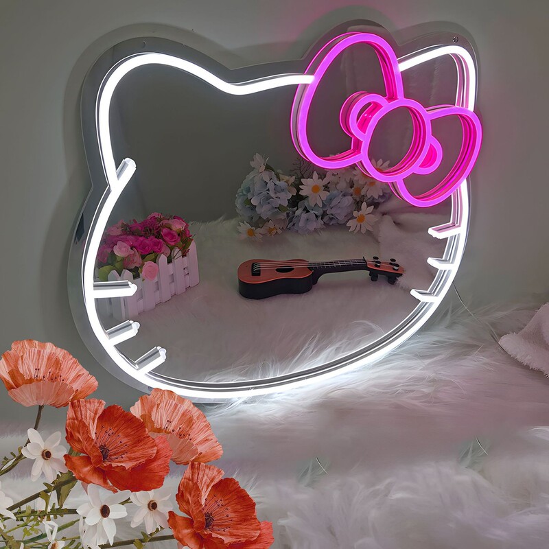 Cross-Border Led Neon Light Mirror Acrylic Hello Kitty Luminous Makeup Mirror Bedroom Decoration Atmosphere