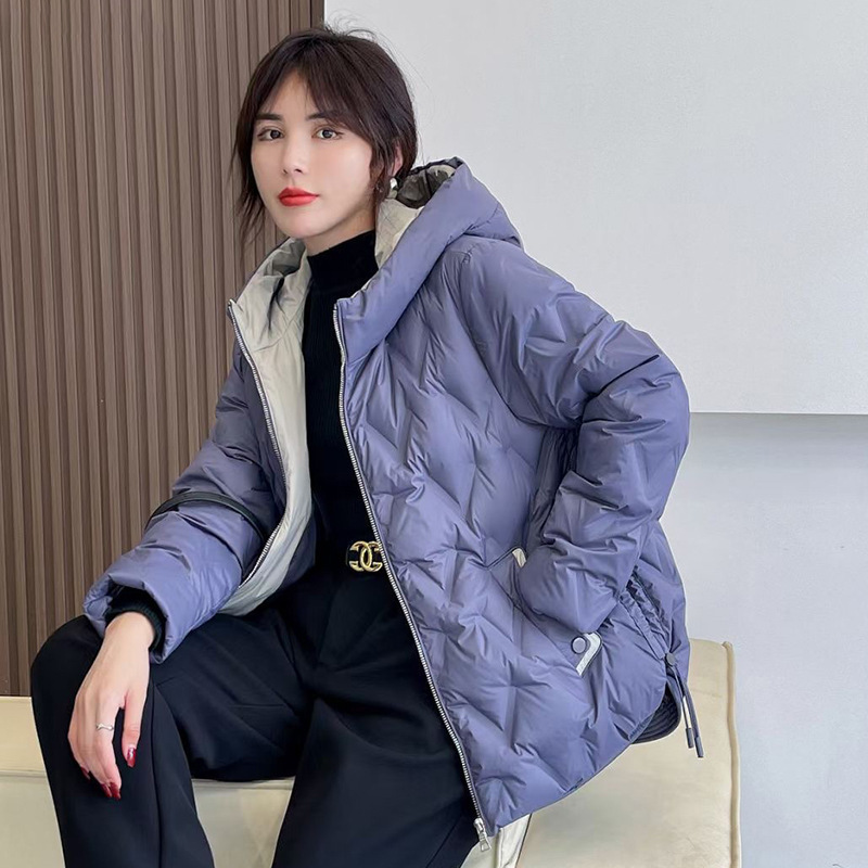 跨境秋冬新款羽绒服女短款保暖白鸭绒菱格时尚连帽韩版休闲外套潮|undefined