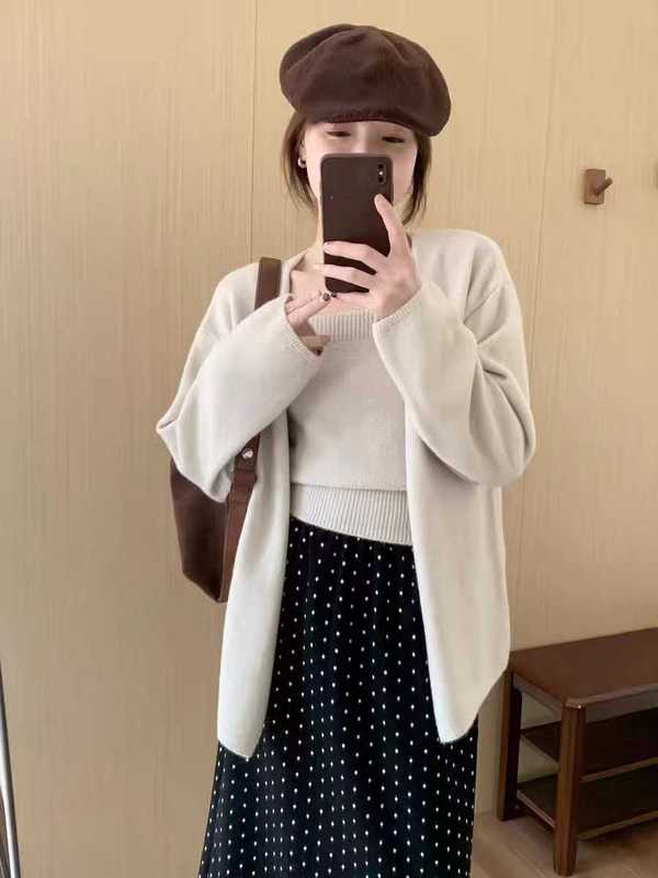 气质名媛高端吊带背心针织开衫女两件套2025秋冬新款洋气减龄外套|undefined