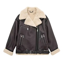 女性用高級ファーワンピース模造シェルパジャケット、冬の新しい厚みのある暖かくゆったりとしたオートバイジャケット