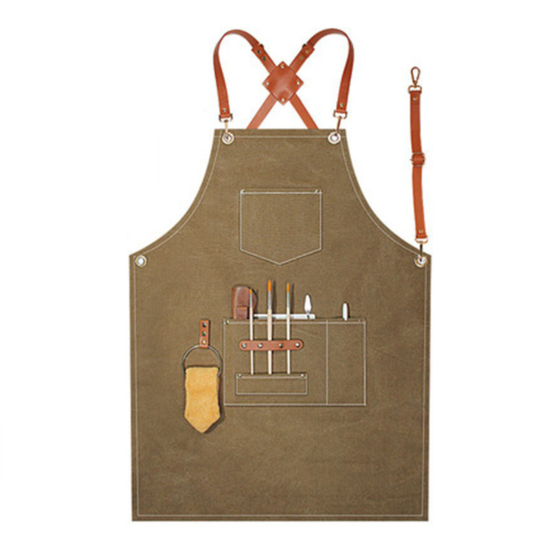 Engrosado lienzo delantal logotipo personalizado peluquería moda Denim Correa pintura ropa de trabajo delantal al por mayor personalizado