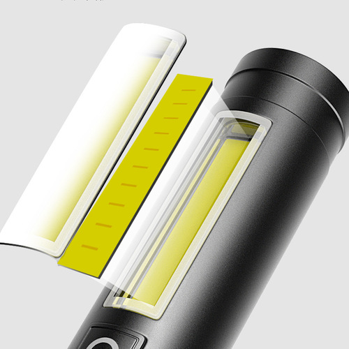 New XHP70 tactical bright flashlight aluminum light cup zoom USB charging with COB side light cross-border new model