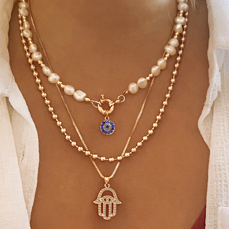 Collana di perle con ciondolo diamante in lega per donna_voghion.com
